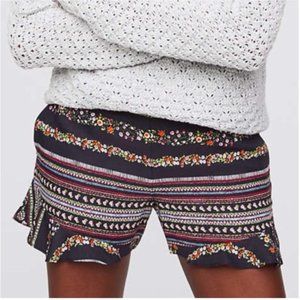 Ann Taylor LOFT Black Floral Ruffle Shorts 14